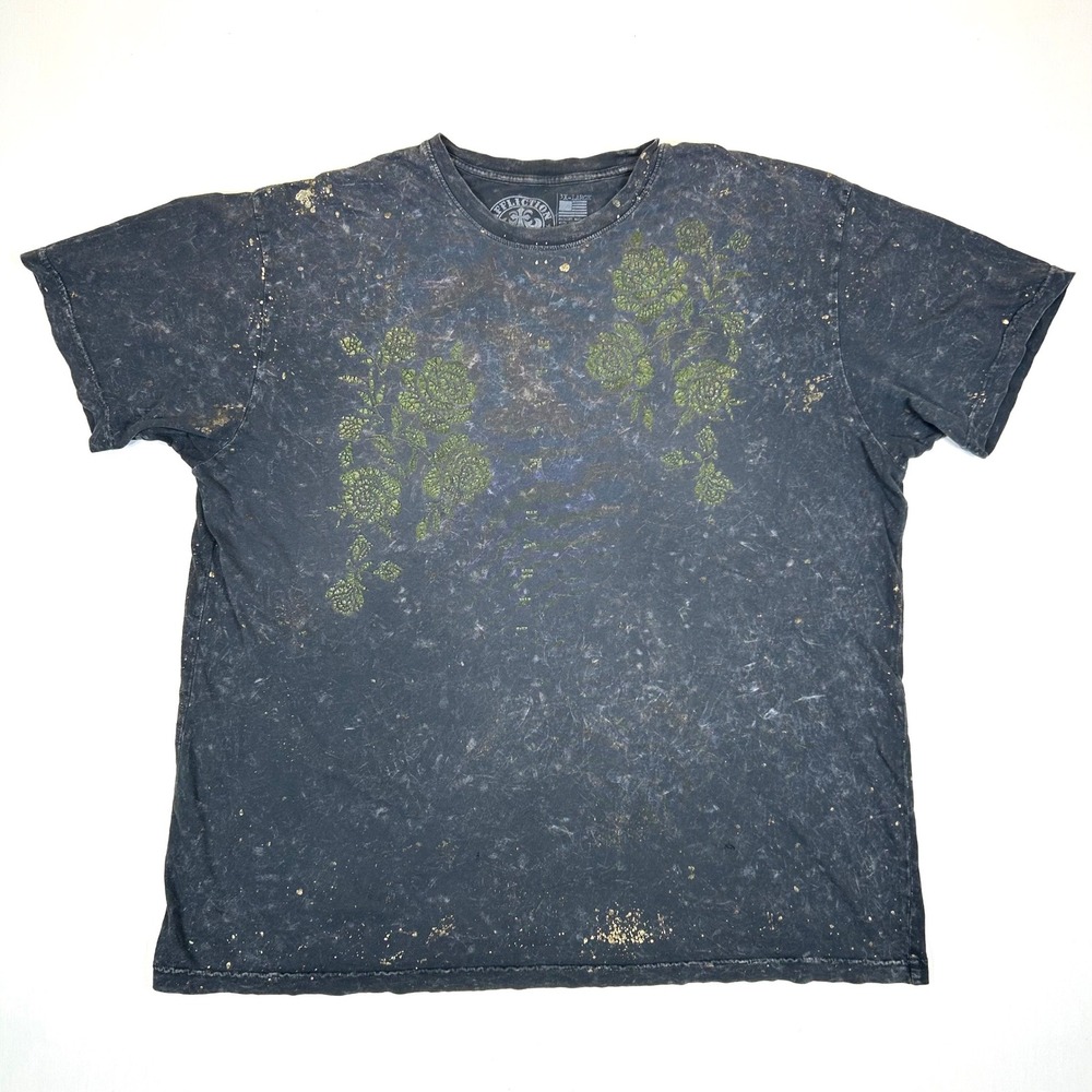 Affliction Live Fast Mens 3XL Black Acid Wash Rose Gold Splatter Graphic T-Shirt